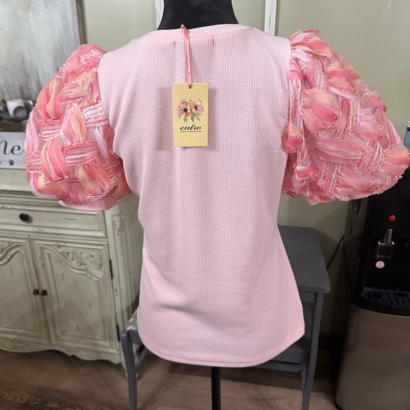 Entro Pink Textured Puff Sleeve Blouse - Picture 2 of 2